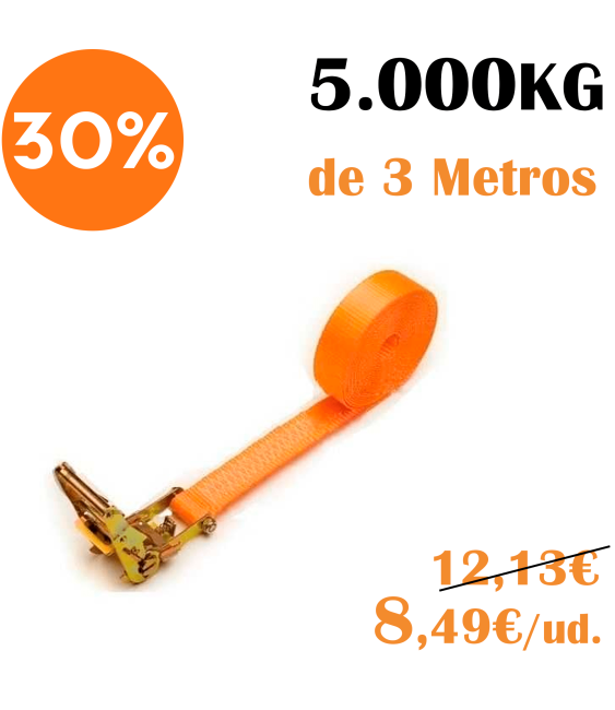 RATCHET DE AMARRE CON CINTA SIN FIN - 50MM - 5.000KG X 3 Metros