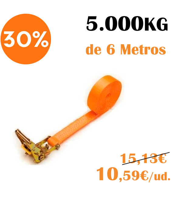 RATCHET DE AMARRE CON CINTA SIN FIN - 50MM - 5.000KG X 6 Metros